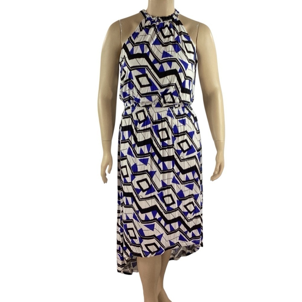 APT. 9 Geometric Print Halter Midi Dress Blue Black White Size L